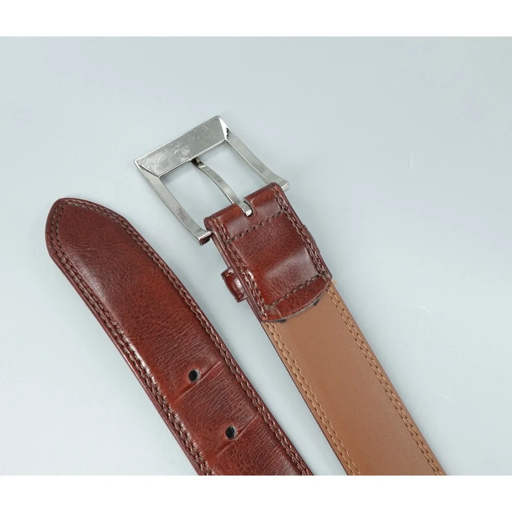Bosca Leather Belt Mens 36 Brown Silver Tone Buckle Workwear Career BO3745‎